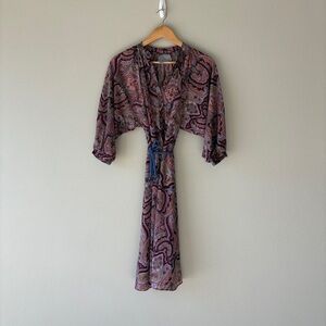 vintage 70s purple paisley midi dress